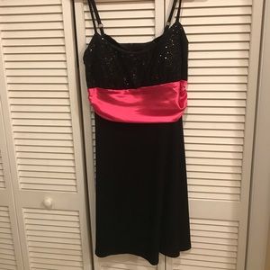 Black dress with pink sash